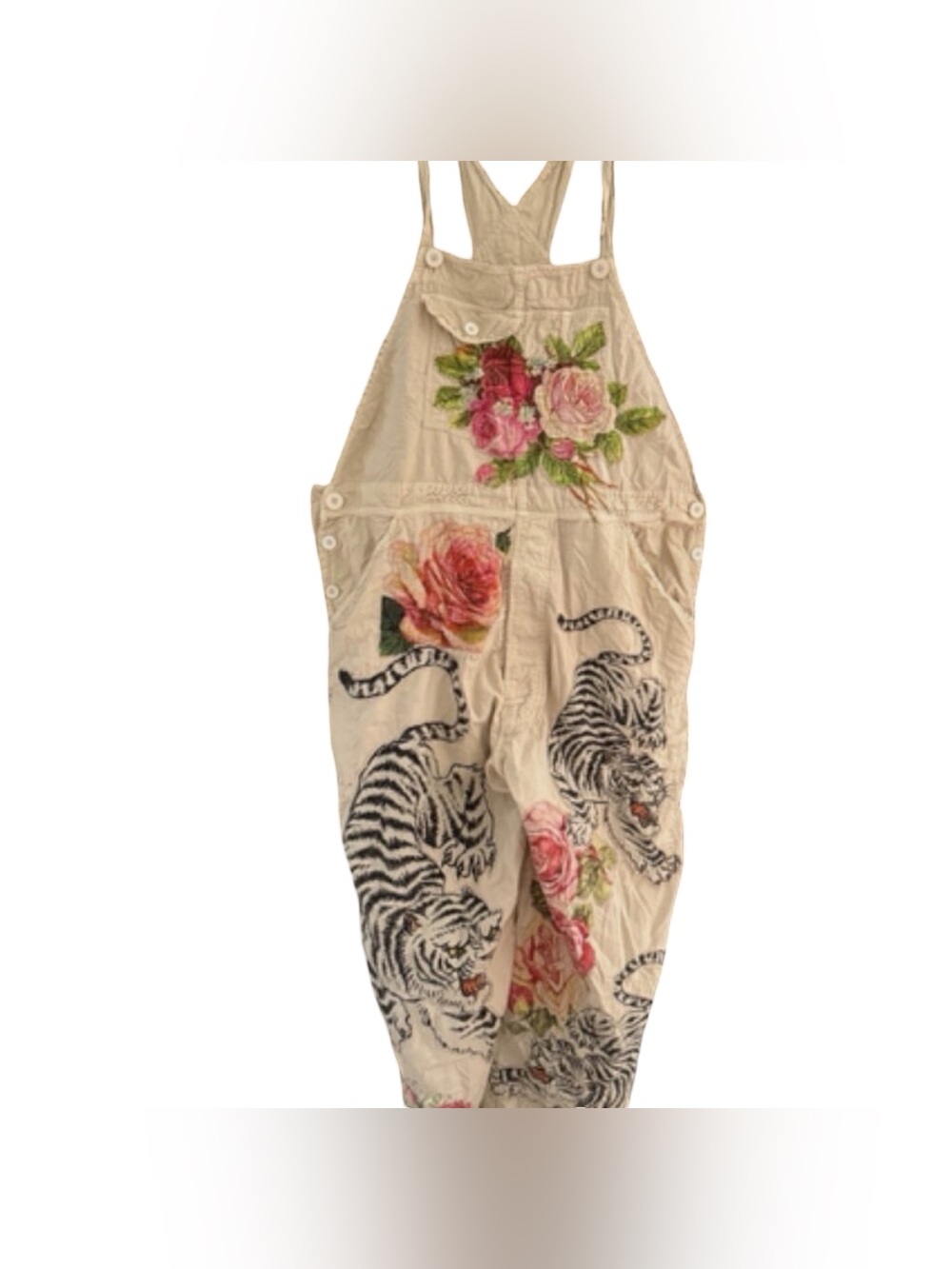 Magnolia Pearl Cream Floral Zebra Print Overalls